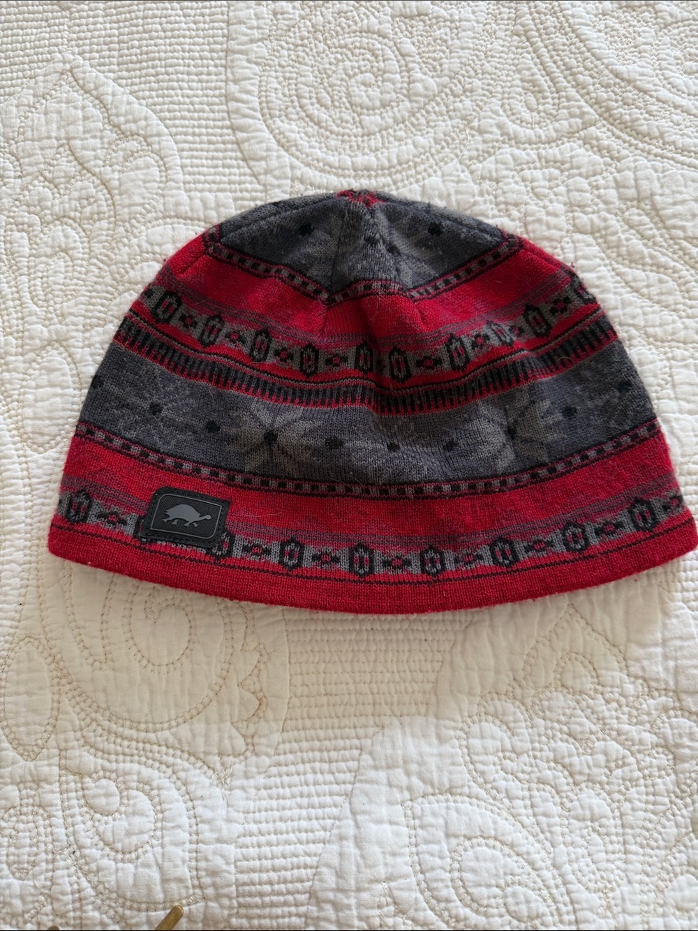 Turtle Fur Lars Merino Wool Nordic Beanie Gray Red